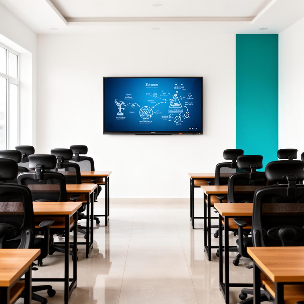 Shine Tuition Academy classroom with ergonomic study chairs and a 75-inch smart TV